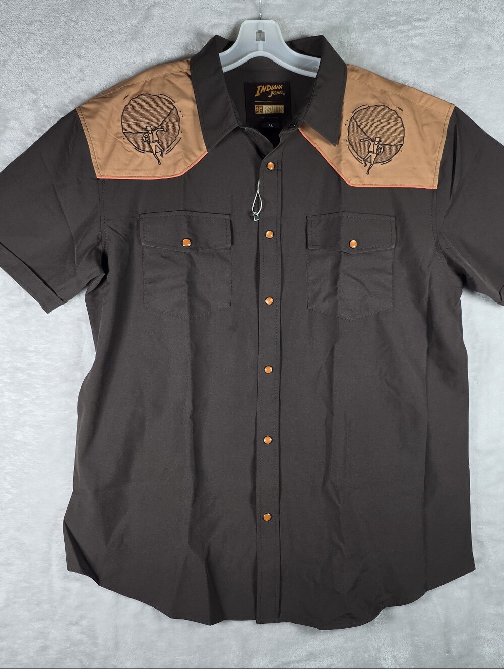 RSVLTS Adventure Awaits Indiana Jones Pearl Snap Mens XL Extra Large Brown NWOT